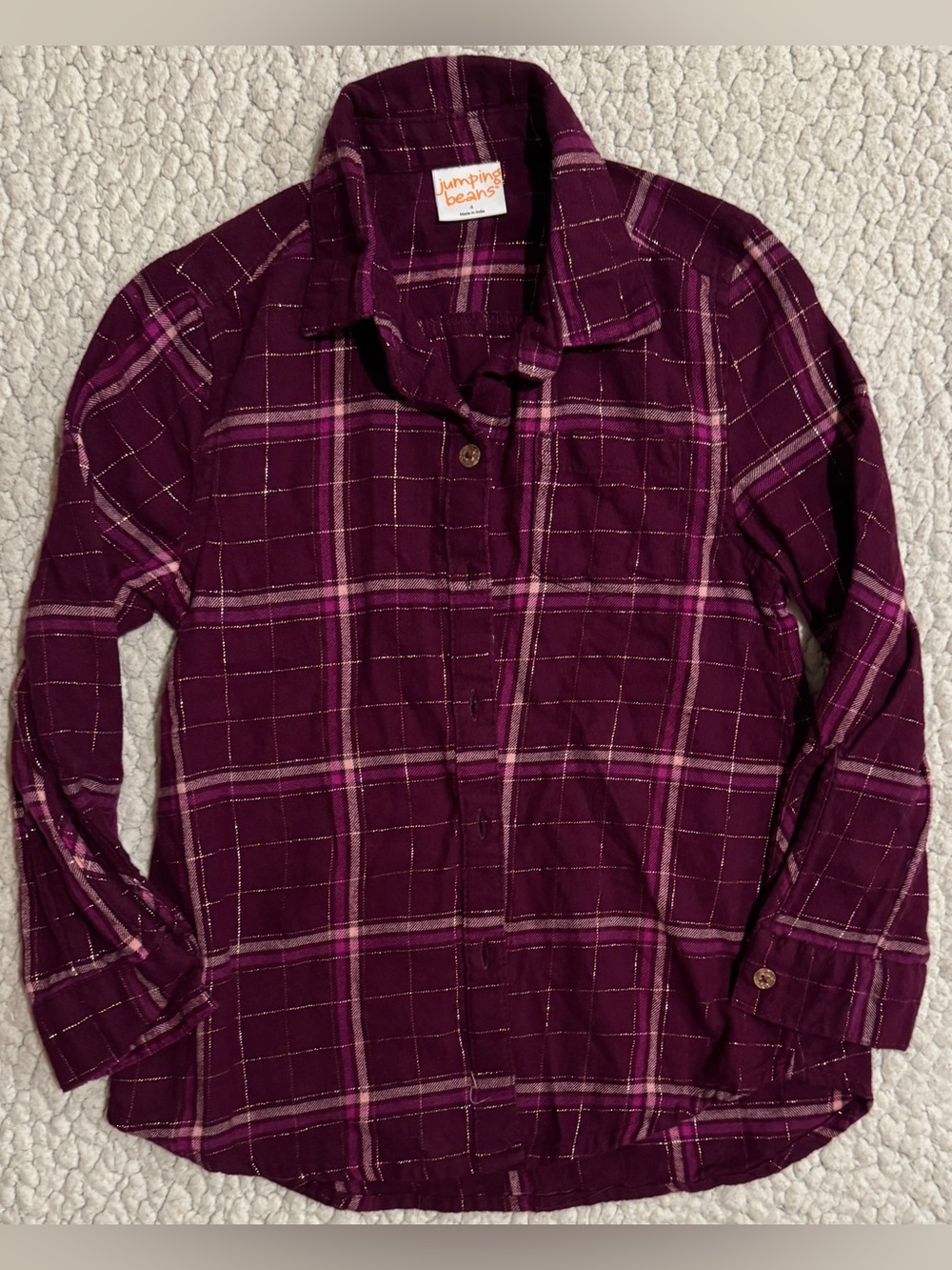 Jumping Beans Girls' Purple Plaid Button-Up Shirt Size 4 / 4T